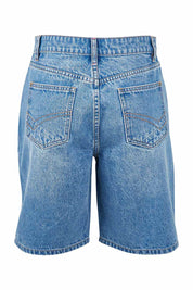 Product shot of the Eden Denim Shorts in colour Denim (Blue), from the back