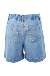 Product shot of the Atlas Denim Shorts in colour Midblue (Blue), from the back