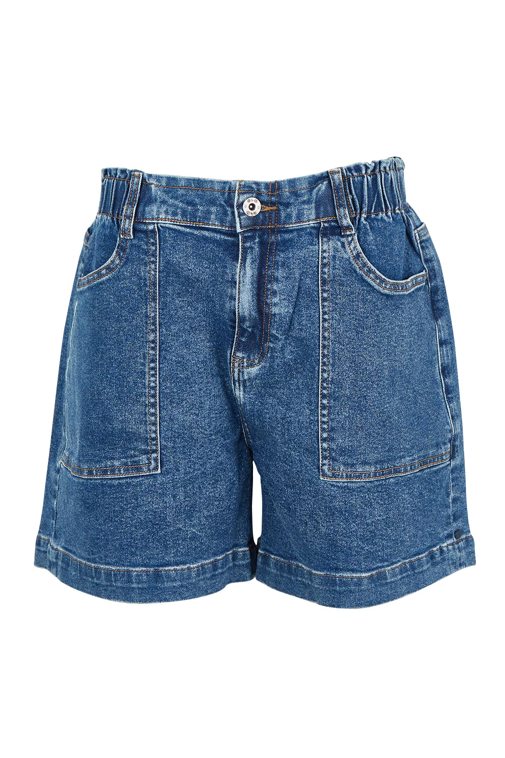 Product shot of the Fundamental Atlas Denim Short in colour Darkblue (Blue), from the front