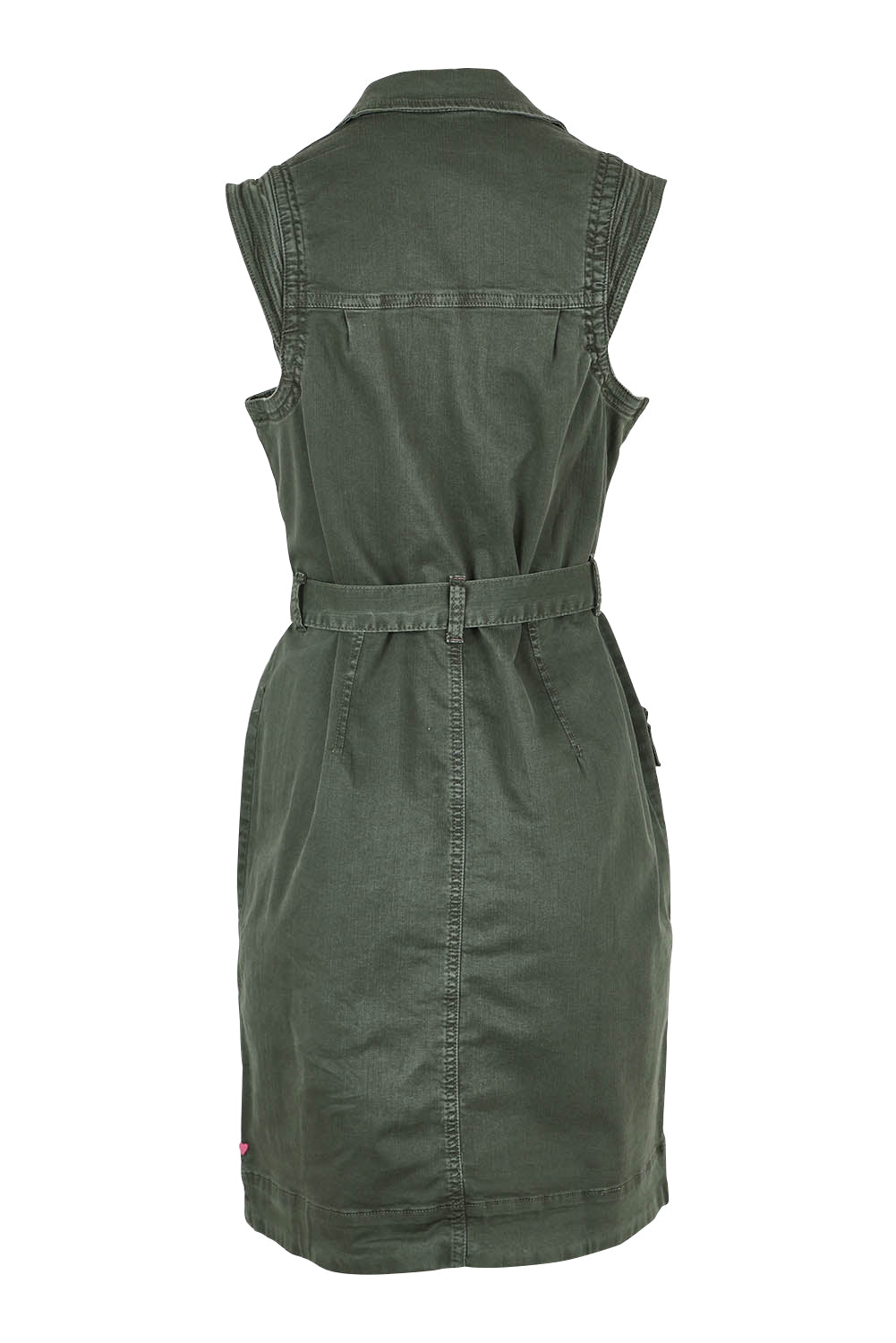 Product shot of the Marigold Denim Dress in colour Clover (Green), from the back