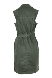 Product shot of the Marigold Denim Dress in colour Clover (Green), from the back