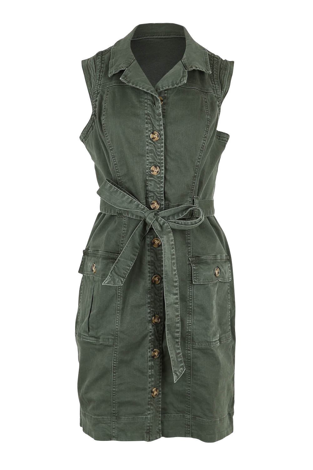 Product shot of the Marigold Denim Dress in colour Clover (Green), from the front