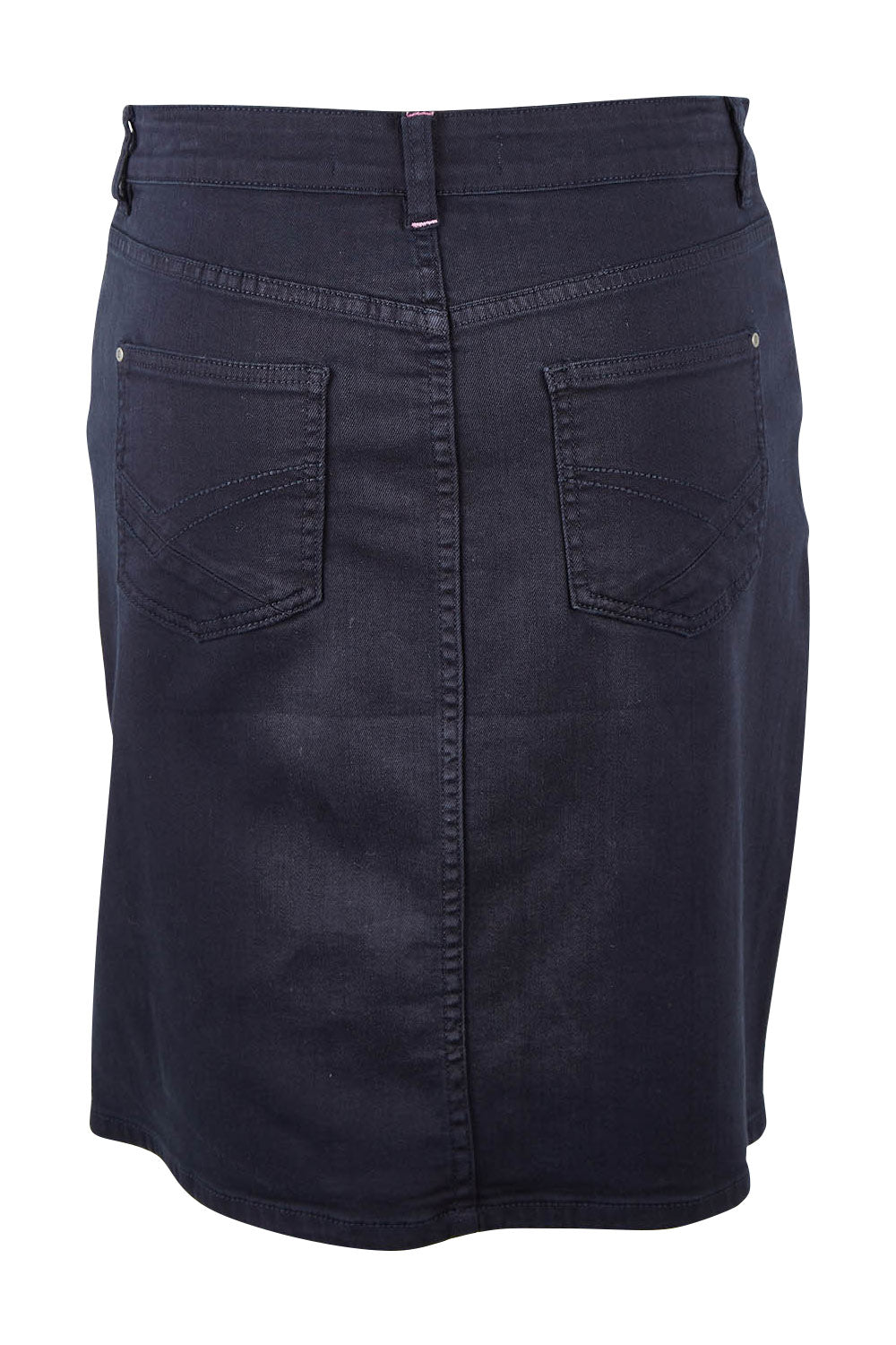 Product shot of the Belle Denim Skirt in colour Washeblack (Black), from the back