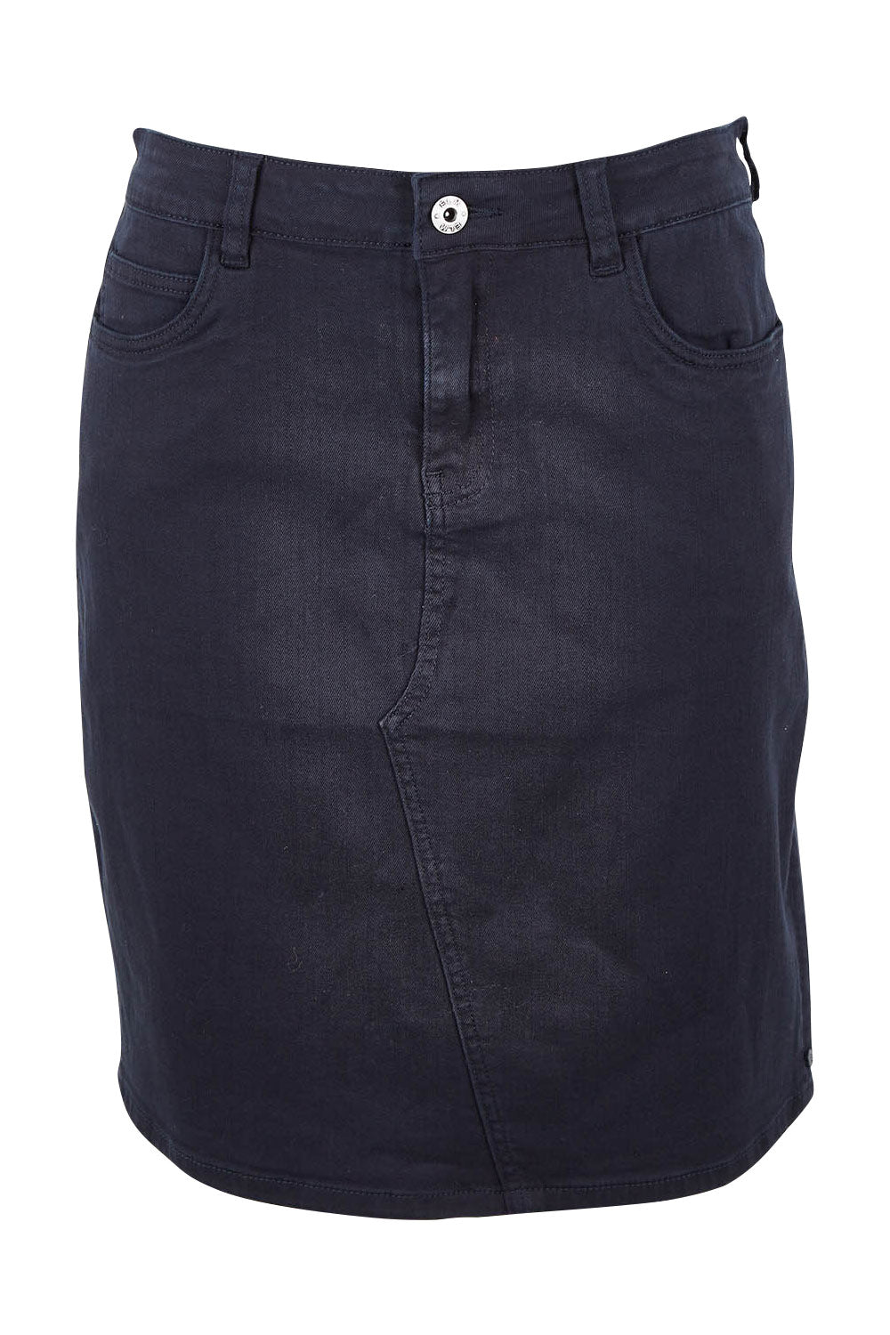 Product shot of the Belle Denim Skirt in colour Washeblack (Black), from the front