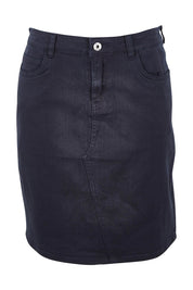 Product shot of the Belle Denim Skirt in colour Washeblack (Black), from the front