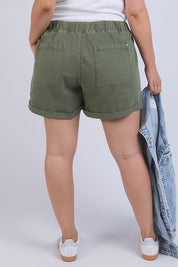 Model Genericm wearing size sample of the Fundamental Emma Relaxed Denim Short – Clover in colour Clover, from the front
