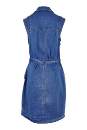 Product shot of the Daisy Denim Dress in colour Bluewash (Blue), from the back