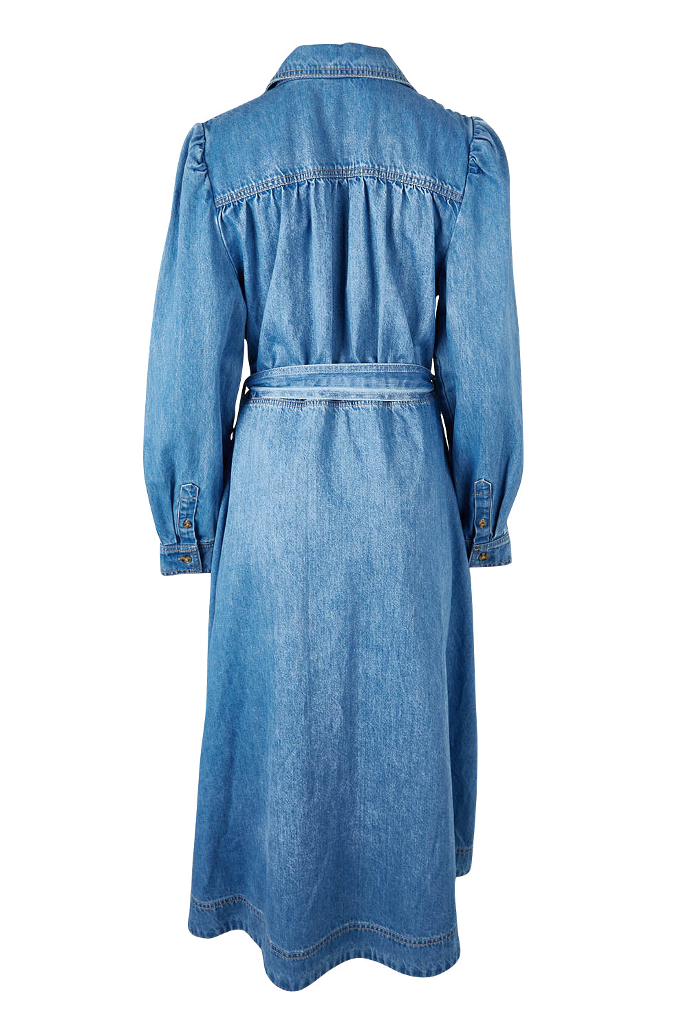 Product shot of the Lucinda Denim Shirt Dress in colour Denim (Blue), from the back