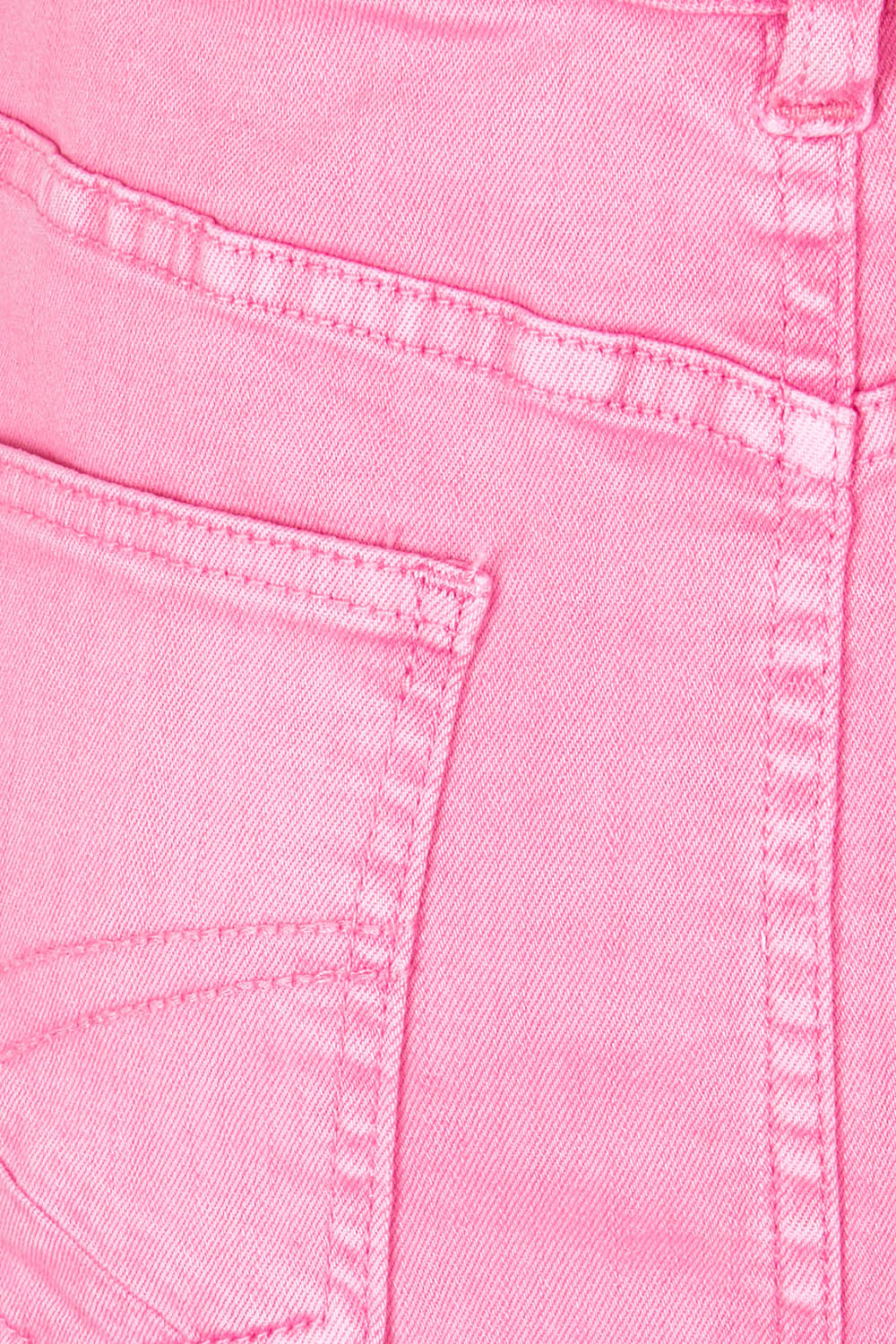 Product shot of the Belle Denim Skirt in colour Strawberry (Pink), detail