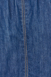 Product shot of the Fundamental Greta Denim Skirt in colour Darkblue (Blue), detail