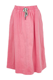 Product shot of the Greta Denim Skirt in colour Chateauros (Pink), from the front