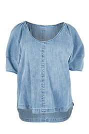Product shot of the Brea Top in colour Bluewash (Blue), from the front
