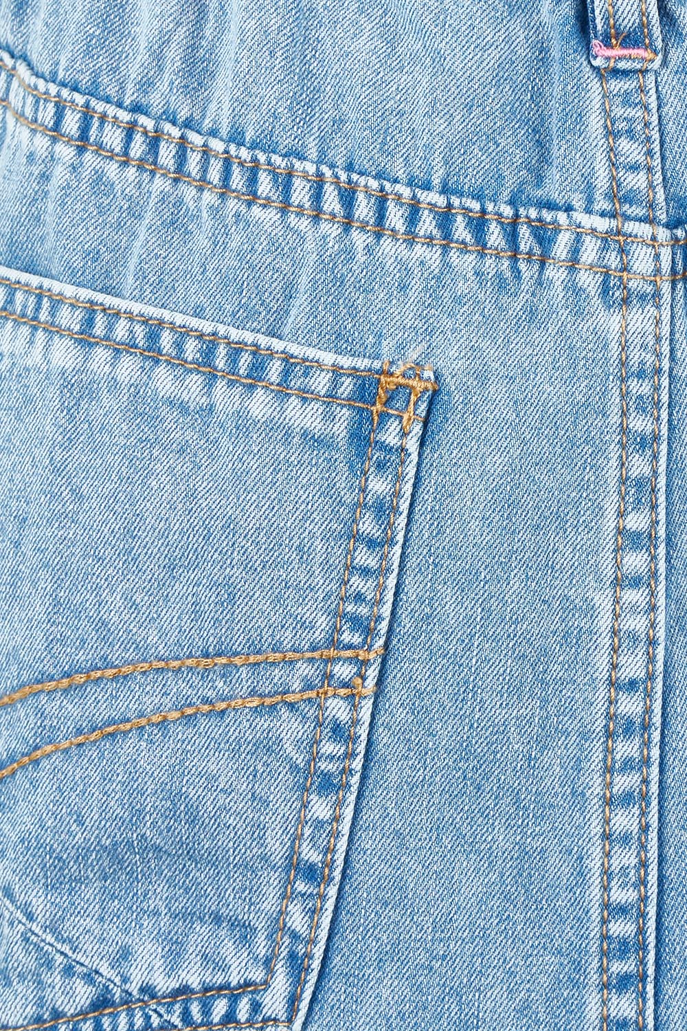 Product shot of the Scallop Edge Denim Skirt in colour Lightblue (Blue), detail