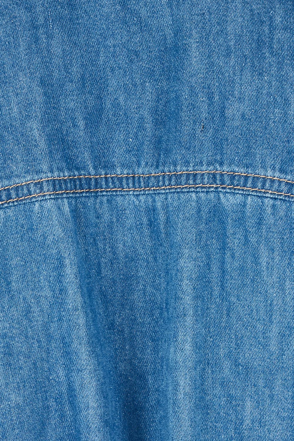 Product shot of the River Denim Dress in colour Midblue (Blue), detail