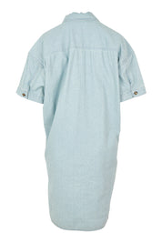 Product shot of the Jenna Stripe Denim Dress in colour Bluewhite (Blue), from the back