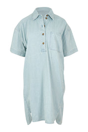 Product shot of the Jenna Stripe Denim Dress in colour Bluewhite (Blue), from the front
