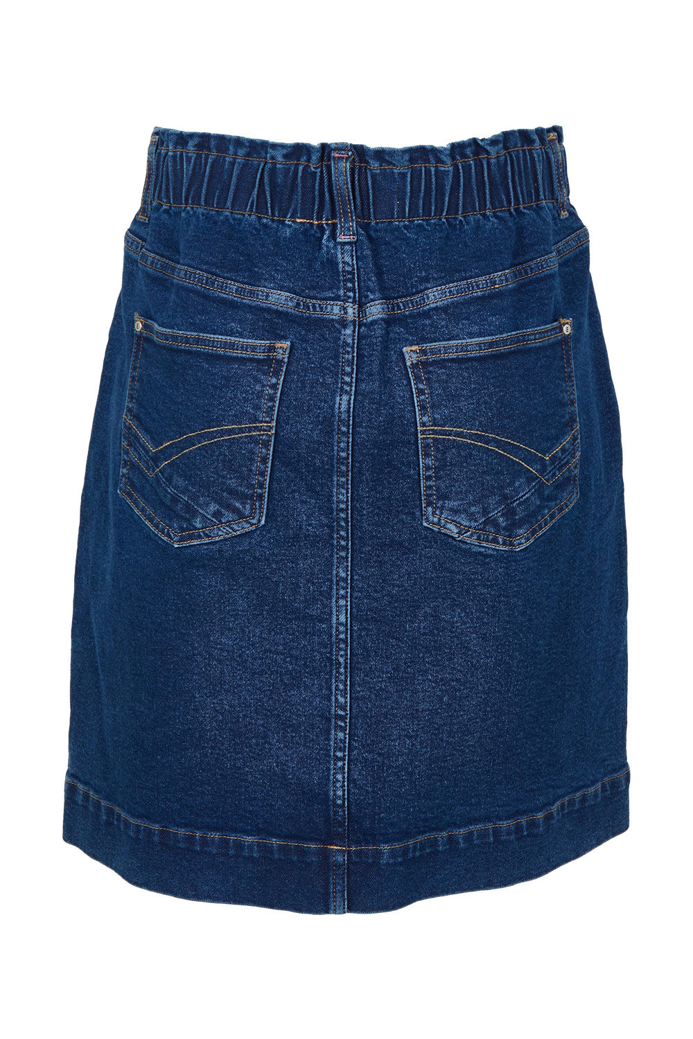 Product shot of the Lennox Denim Skirt in colour Drkblue (Blue), from the back