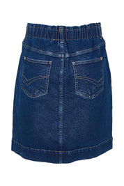 Product shot of the Lennox Denim Skirt in colour Drkblue (Blue), from the back