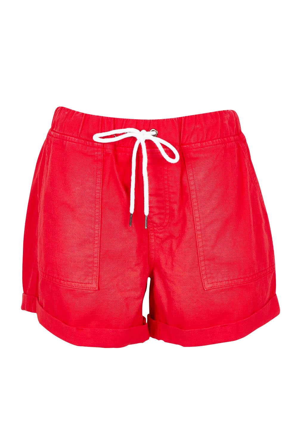 Product shot of the Emma Relaxed DenimShort in colour Poppy (Red), from the front