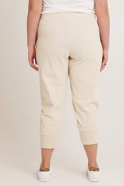 Model Chanel wearing size 16 of the Fundamental Brunch Cotton Pant in colour Linen, from the back
