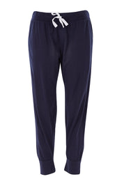 Product shot of the Fundamental Brunch Cotton Pant in colour Navy (Blue), from the front