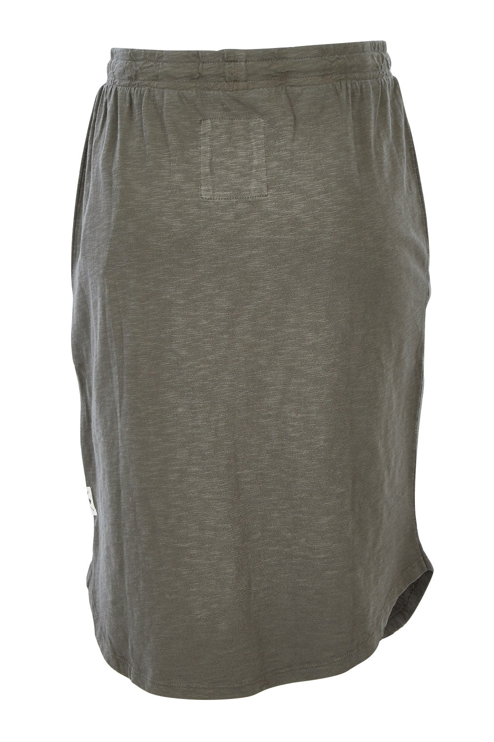 Product shot of the Fundamental Isla Skirt in colour Khaki (Green), from the back
