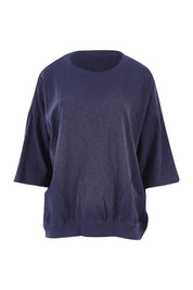 Product shot of the Fundamental Mazie Cotton Sweat Top in colour Navy (Blue), from the front