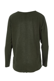 Product shot of the Fundamental Coles Bay Henley in colour Darkkhaki (Green), from the back
