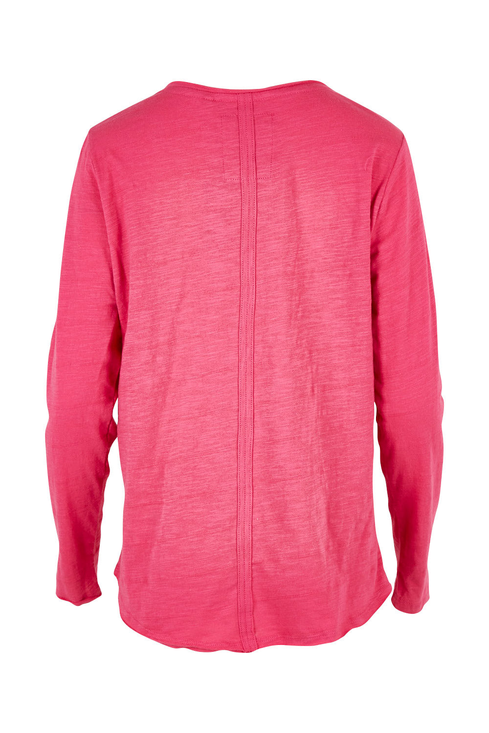 Product shot of the Fundamental Coles Bay Henley in colour Raspberry (Pink), from the back