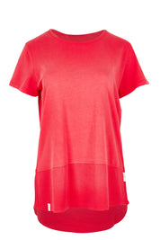 Product shot of the Fundamental Rib Short Sleeve Cotton Tee in colour Bitterred (Red), from the front