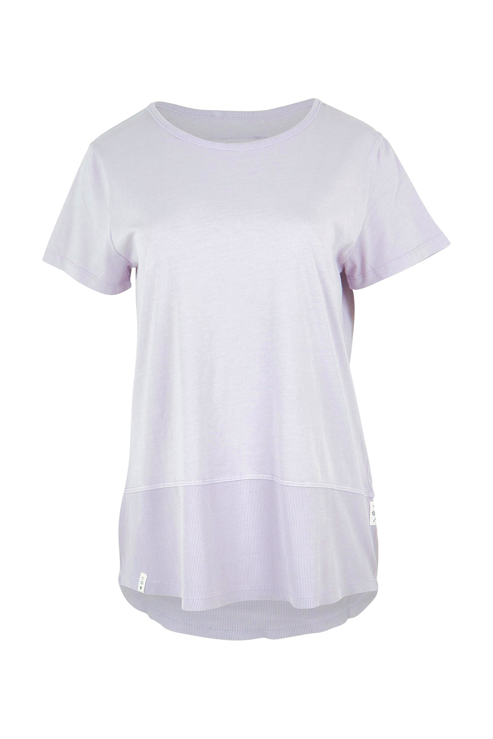 Product shot of the Fundamental Rib Short Sleeve Cotton Tee in colour Dustylilac (Purple), from the front