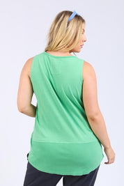 A model wearing the Fundamental Rib Cotton Tank in colour Greenbriar (Green), from the back