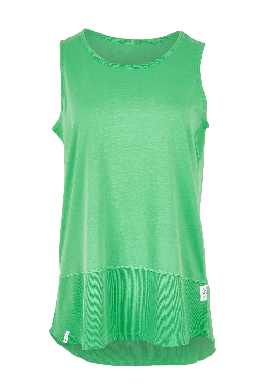 Product shot of the Fundamental Rib Cotton Tank in colour Greenbriar (Green), from the front