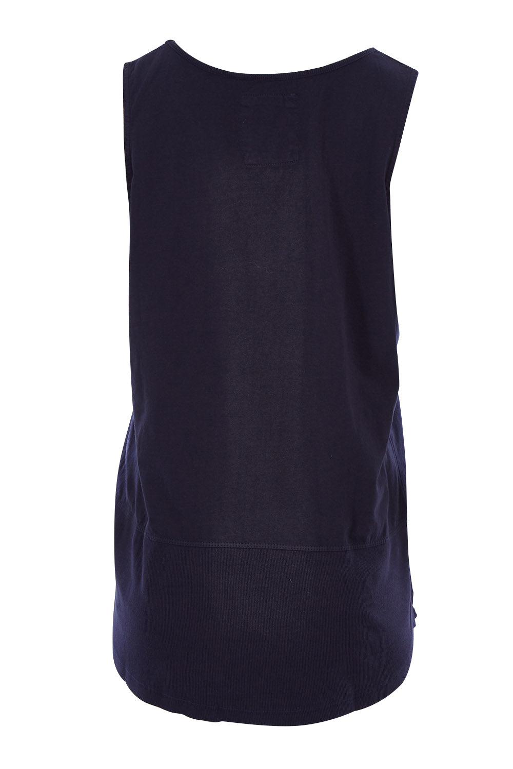 Product shot of the Fundamental Rib Cotton Tank in colour Navy (Blue), from the back