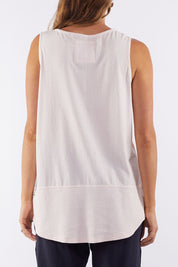 A model wearing the Fundamental Rib Cotton Tank in colour Pink (Pink), from the back