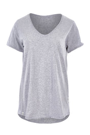 Product shot of the Fundamental Vee Cotton Tee in colour GreyMarle (Grey), from the front