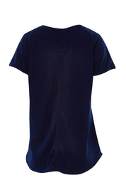 Product shot of the Fundamental Vee Cotton Tee in colour Navy (Blue), from the back