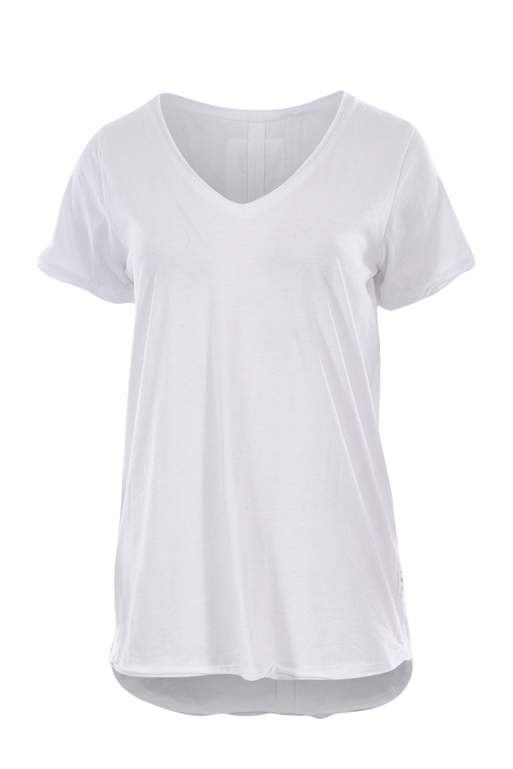 Product shot of the Fundamental Vee Cotton Tee in colour White (White), from the front