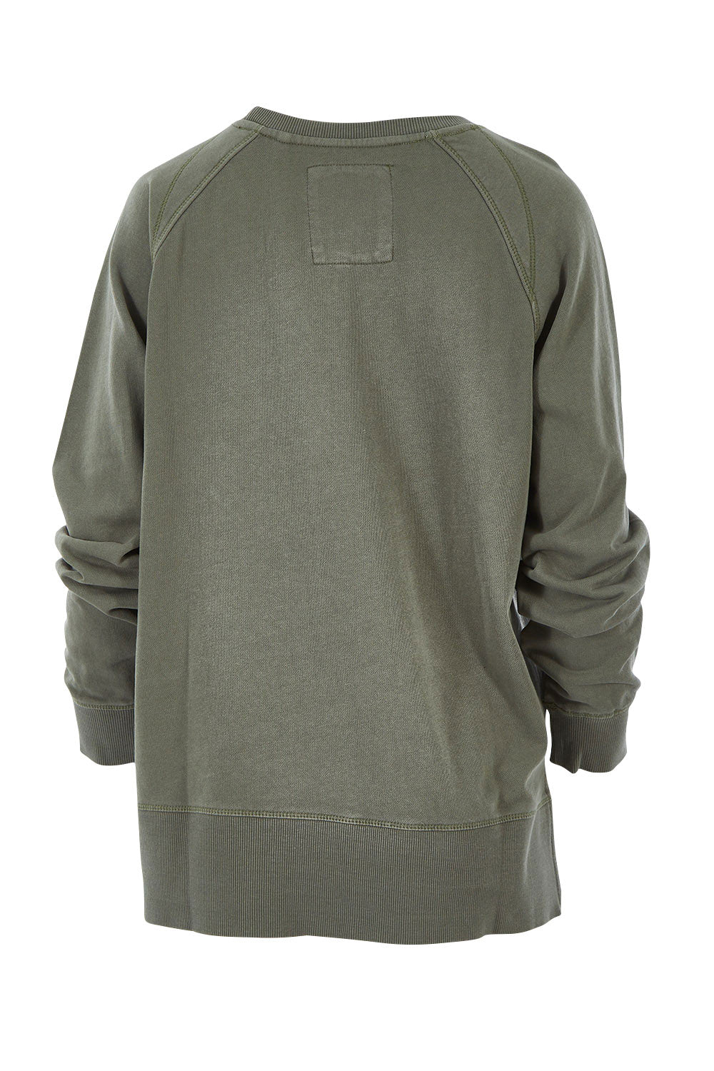 Product shot of the Fundamental Sydney Crew in colour Olivegreen (Green), from the back