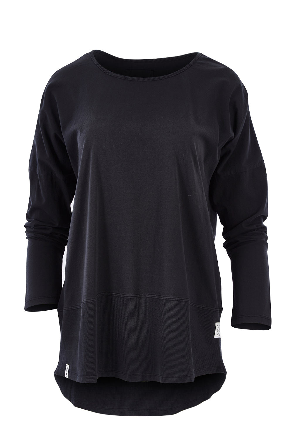 Product shot of the Fundamental Rib Long Sleeve Tee in colour Black (Black), from the front