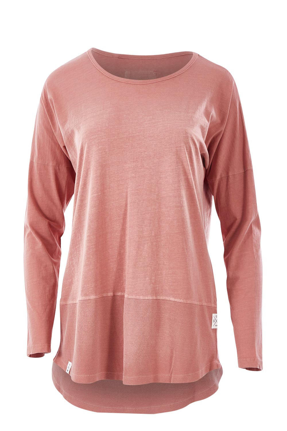 Product shot of the Fundamental Rib Long Sleeve Tee in colour DustyPink (Pink), from the front