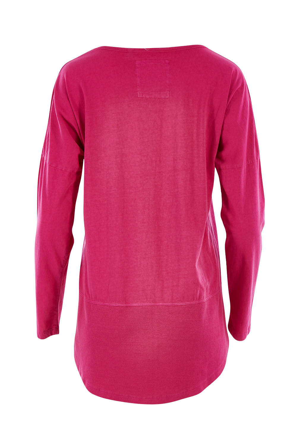 Product shot of the Fundamental Rib Long Sleeve Tee in colour Fuchsia (Pink), from the back