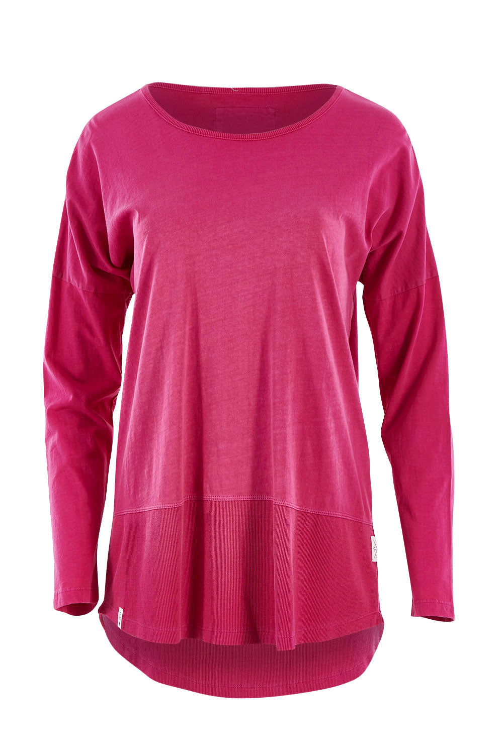 Product shot of the Fundamental Rib Long Sleeve Tee in colour Fuchsia (Pink), from the front