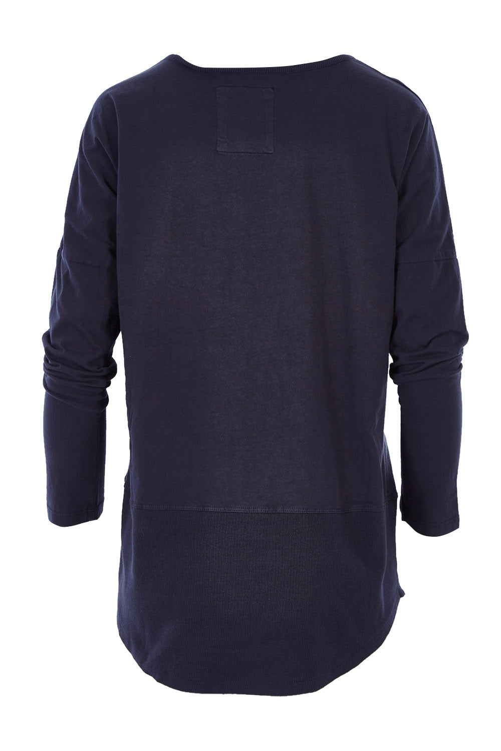 Product shot of the Fundamental Rib Long Sleeve Tee in colour Navy (Blue), from the back