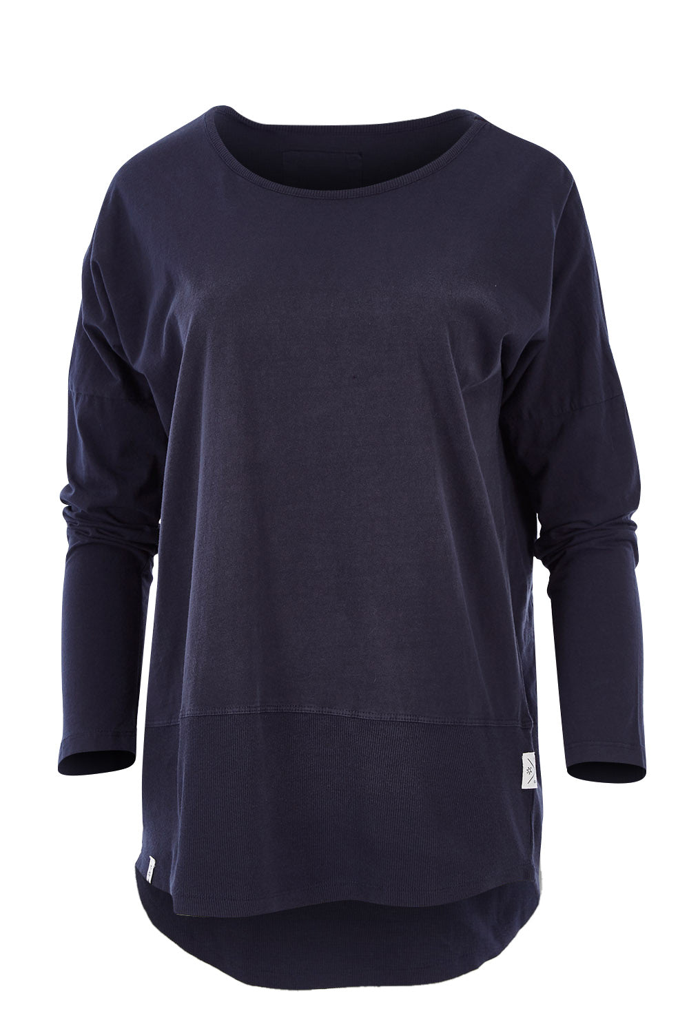 Product shot of the Fundamental Rib Long Sleeve Tee in colour Navy (Blue), from the front