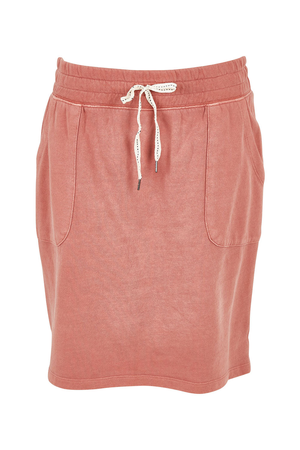 Product shot of the Fundamental Cassie Skirt in colour Clay (Pink), from the front