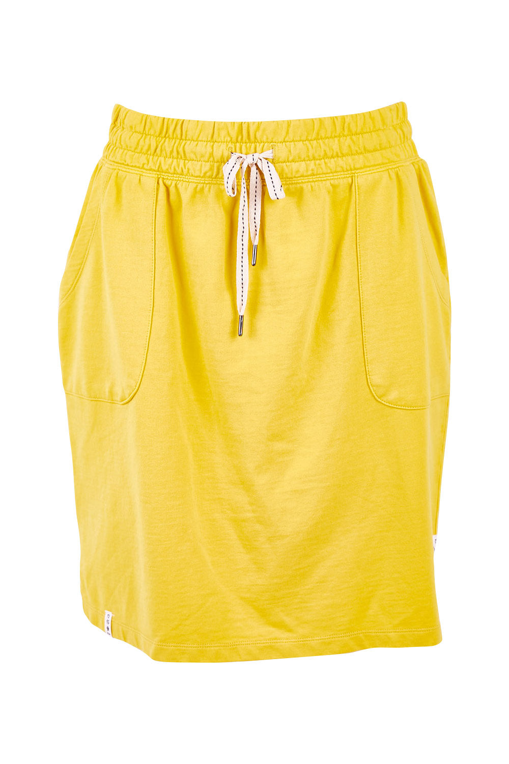 Product shot of the Fundamental Cassie Skirt in colour Mustard, from the front