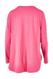 Product shot of the Fundamental Society L/S Tee in colour Raspberry (Pink), from the back