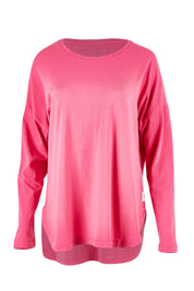 Product shot of the Fundamental Society L/S Tee in colour Raspberry (Pink), from the front