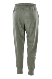 Product shot of the Fundamental Rib Trim Pant in colour Khaki (Green), from the back